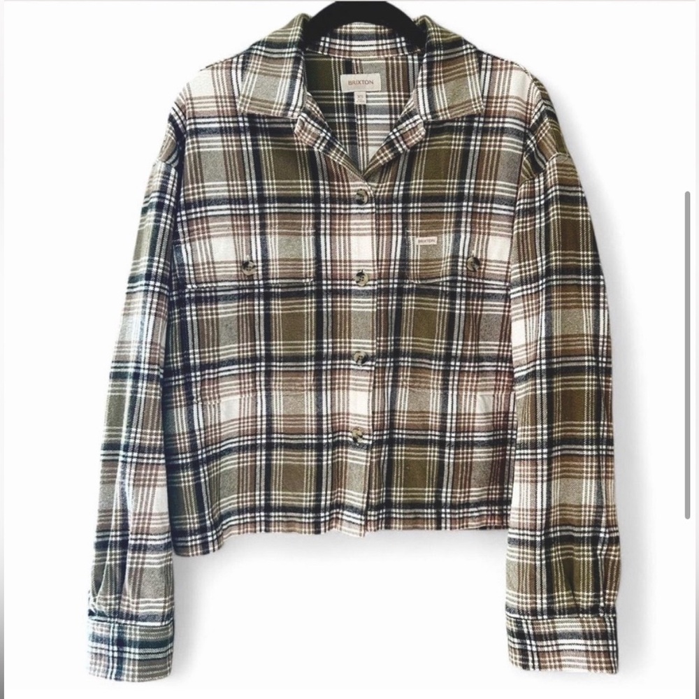 Brixton Plaid Shirt Jacket in Olive and White